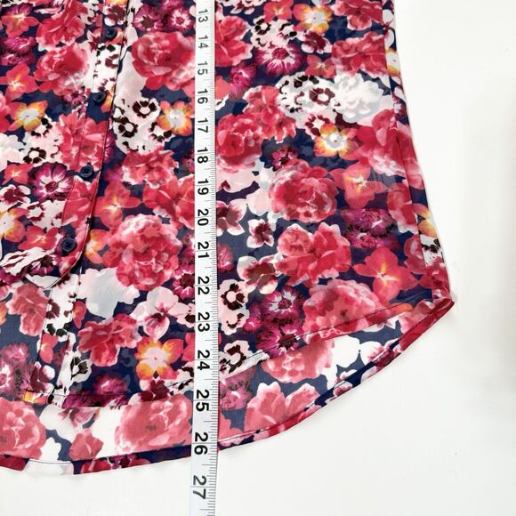Express The Portofino Shirt Womens S Pink Floral Sheer Lightweight Long Sleeve - Picture 9 of 9